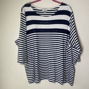 Cj Banks Tunic Top Womens 3X Plus Size Navy White Striped Casual Beach Resort